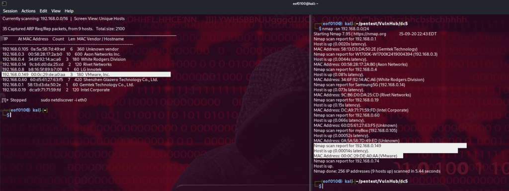 DC5 Walkthrough Netdiscover Find IP Address of target host