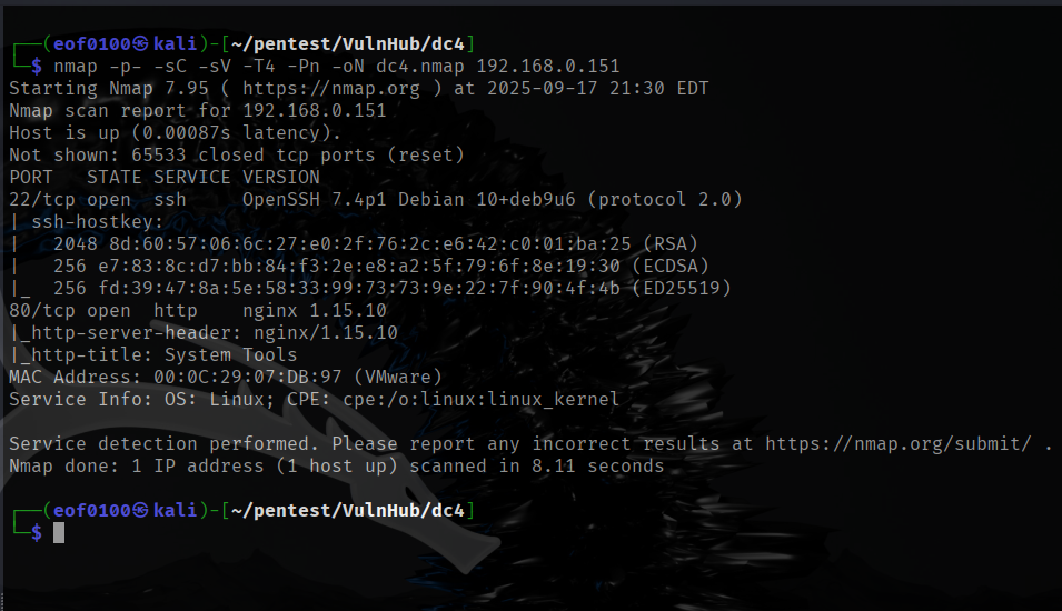 DC4 Walkthrough scanning nmap port scan