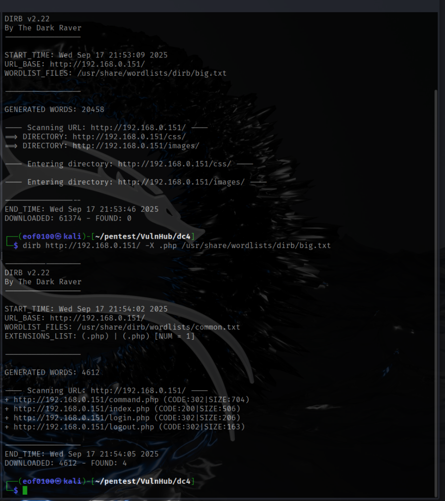DC4 Walkthrough dirb directory bruteforce