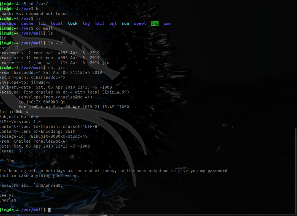 DC4 reading /var/mail/jim mail