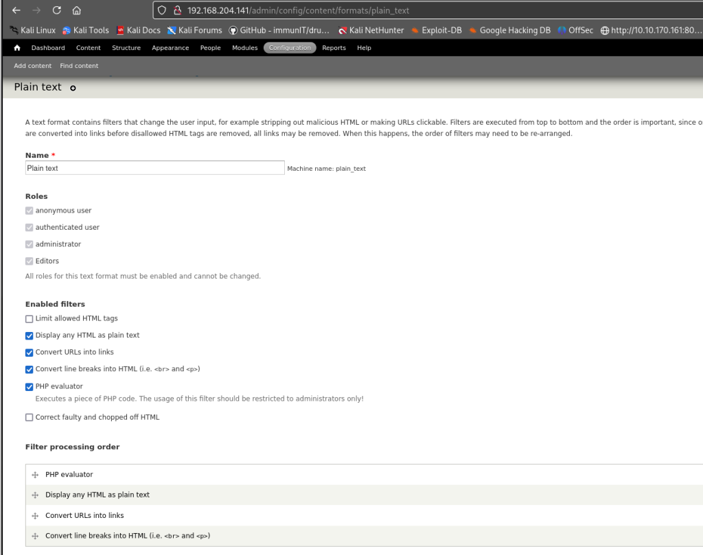 Vulnhub dc1 walkthrough write-up Drupal 7 enable PHP Evaluator module