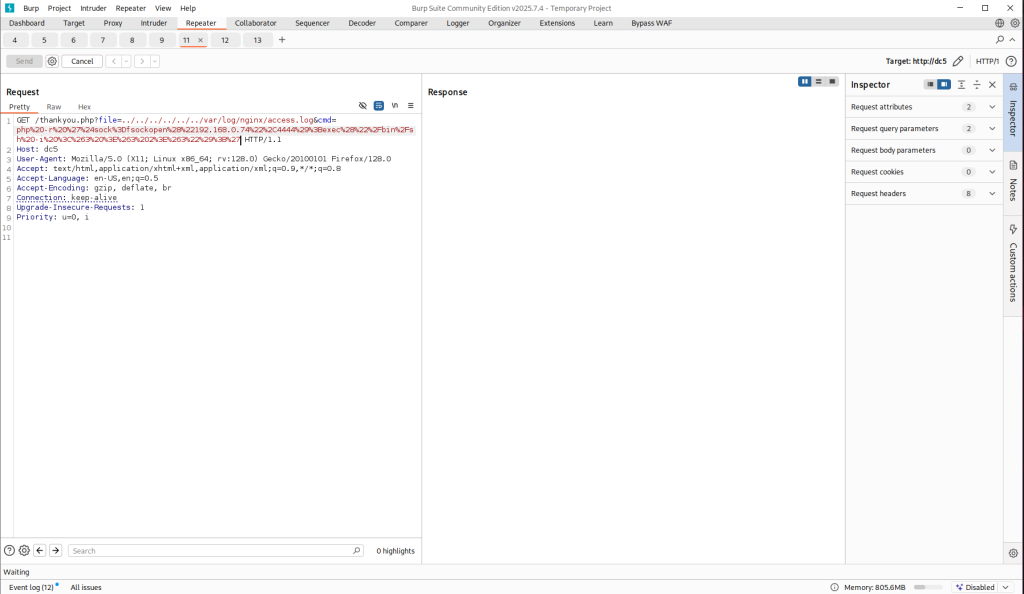 DC5 Walkthrough LFI RCE Log Poisoning: PHP Reverse netcat success