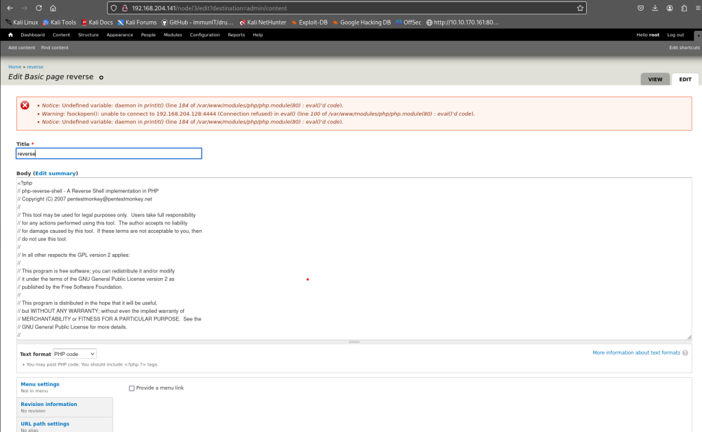 Vulnhub dc1 walkthrough write-up Drupal 7 reverse shell