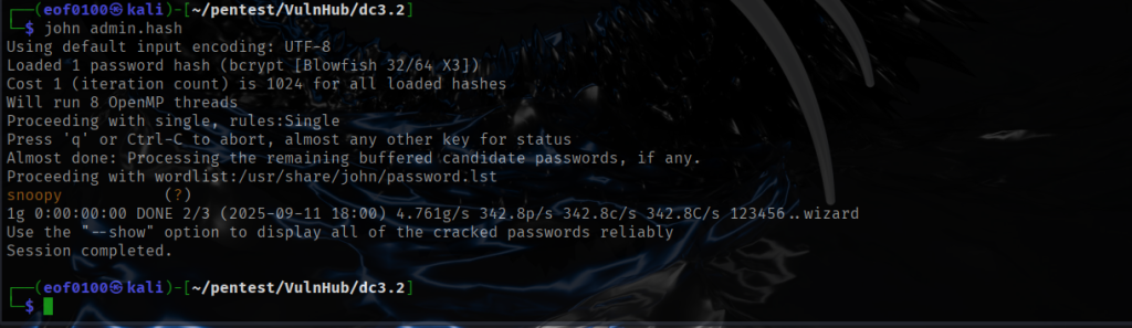 dc3 write-up from Vulnhub cracking hash with john