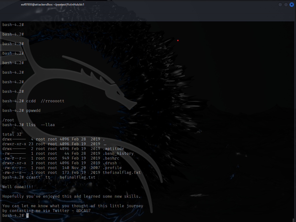 Vulnhub dc1 thelastflag.txt The Last Flag in /root
