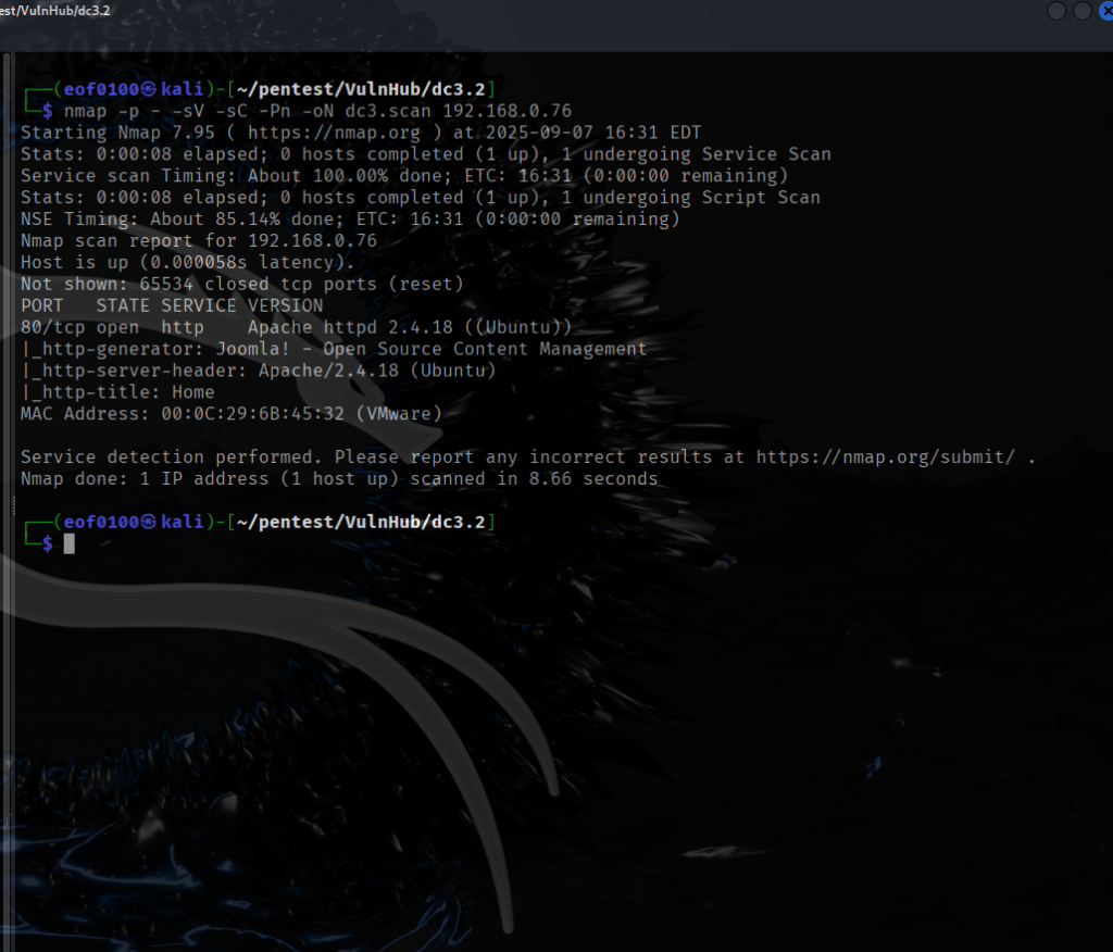Vulnhub dc3.2 dc3 write-up walkthrough nmap scanning 
