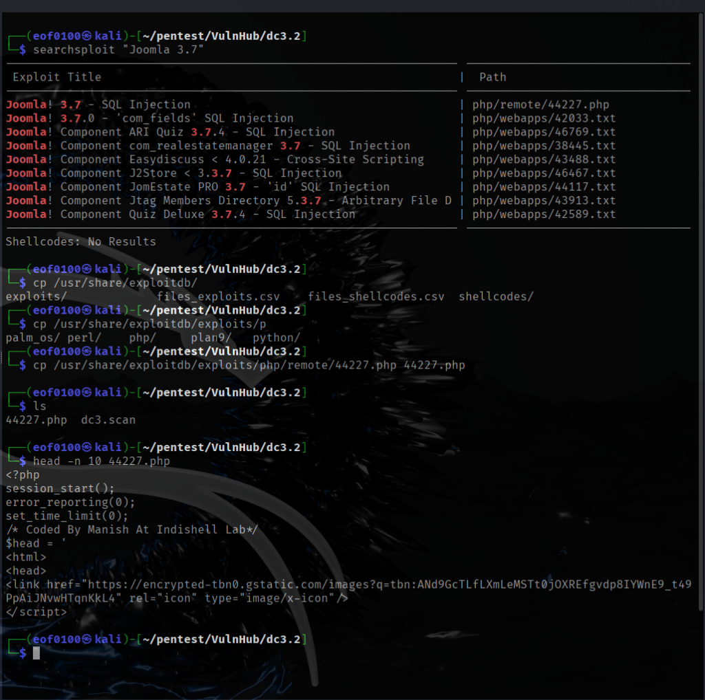 Vulnhub dc3.2 dc3 write-up walkthrough Joomla 3..7.0 enumeration sql injection vulnerability