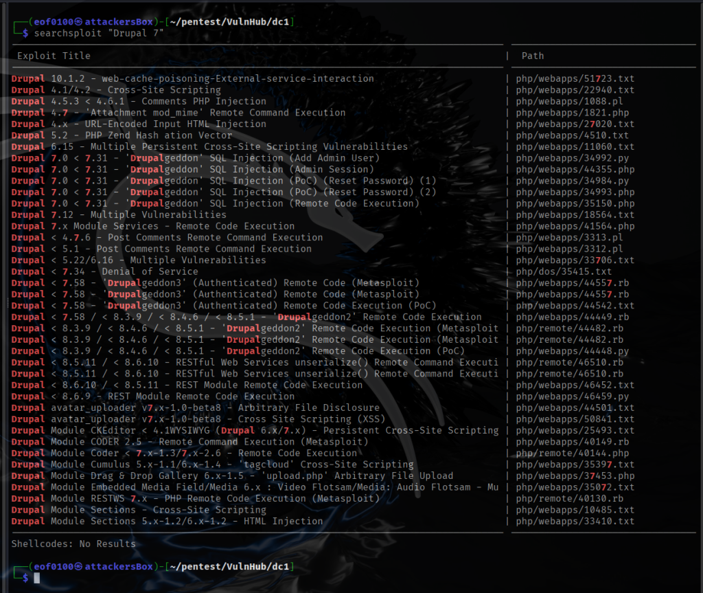 Vulnhub dc1 drupal 7 exploitdb search
