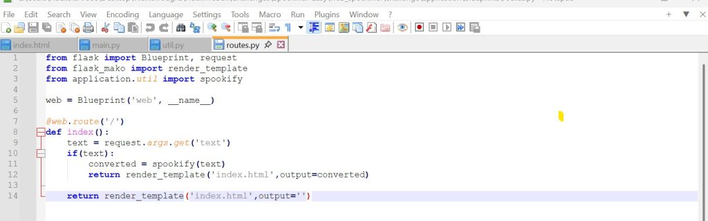 HackTheBox Spookifier routes.py source code